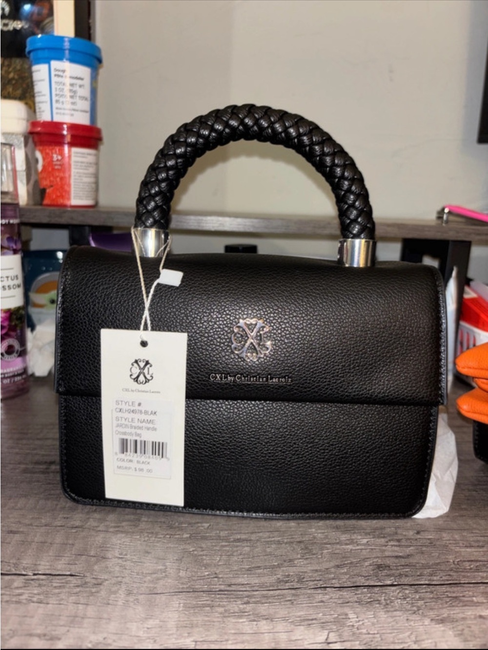 Christian Lacroix Black Braided-Handle Satchel